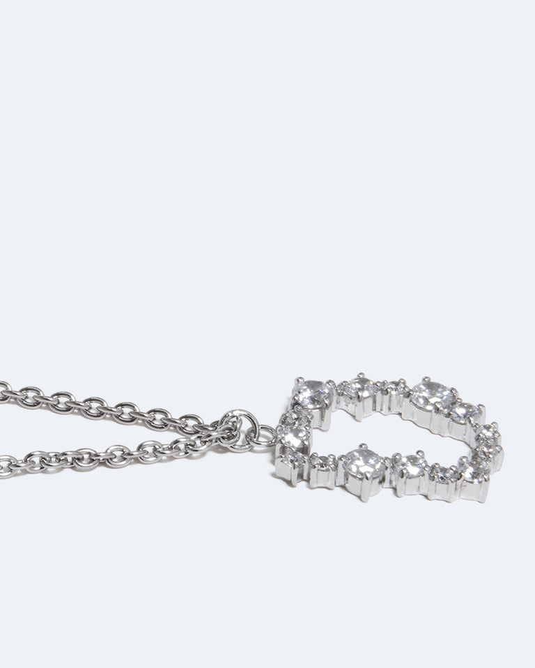 Glitchy D - Pendentif en Zircon Cubique et Plaqué Rhodium