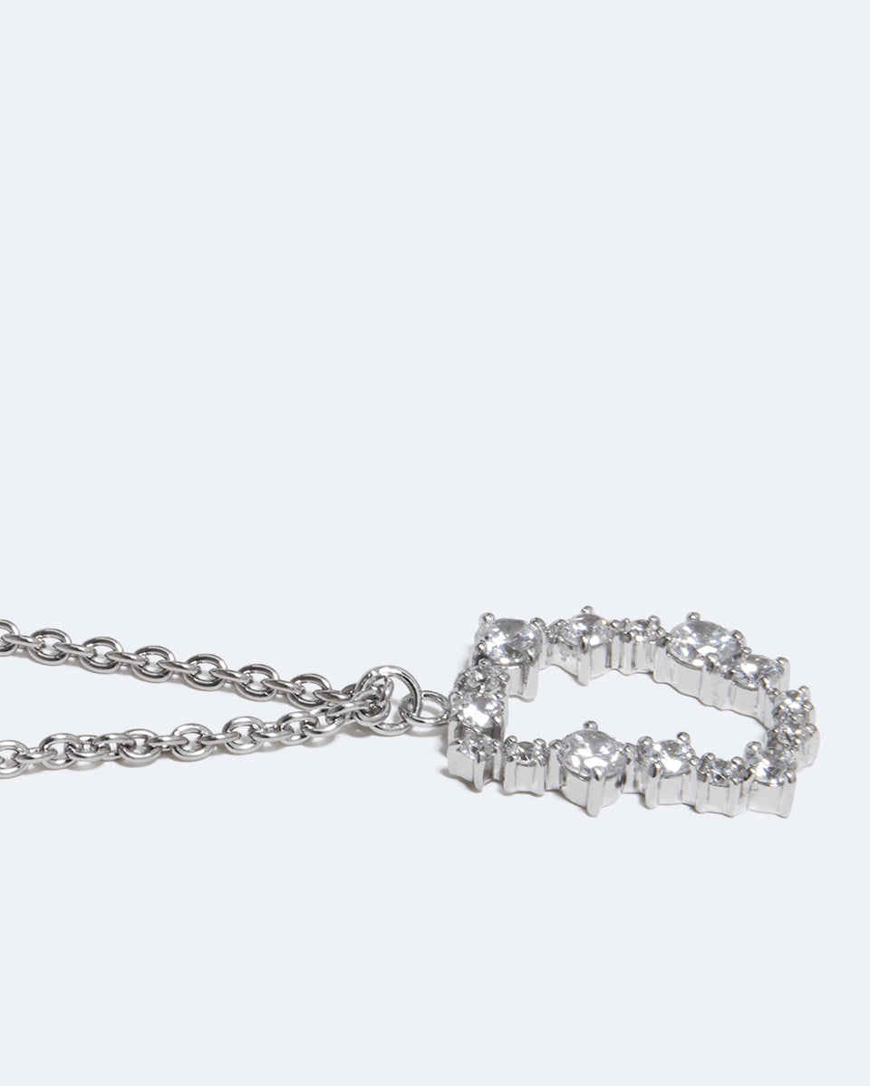 Glitchy D - Cubic Zirconia and Rhodium Plated Pendant