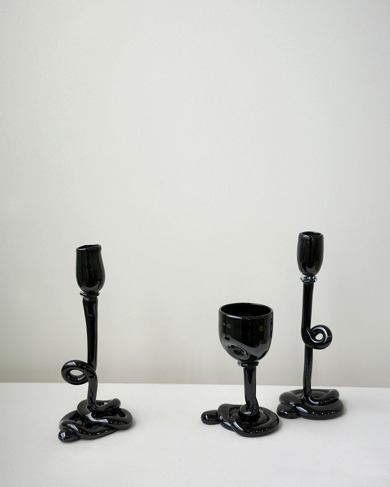 Thaw - Recycled Glass Candlestick in Black