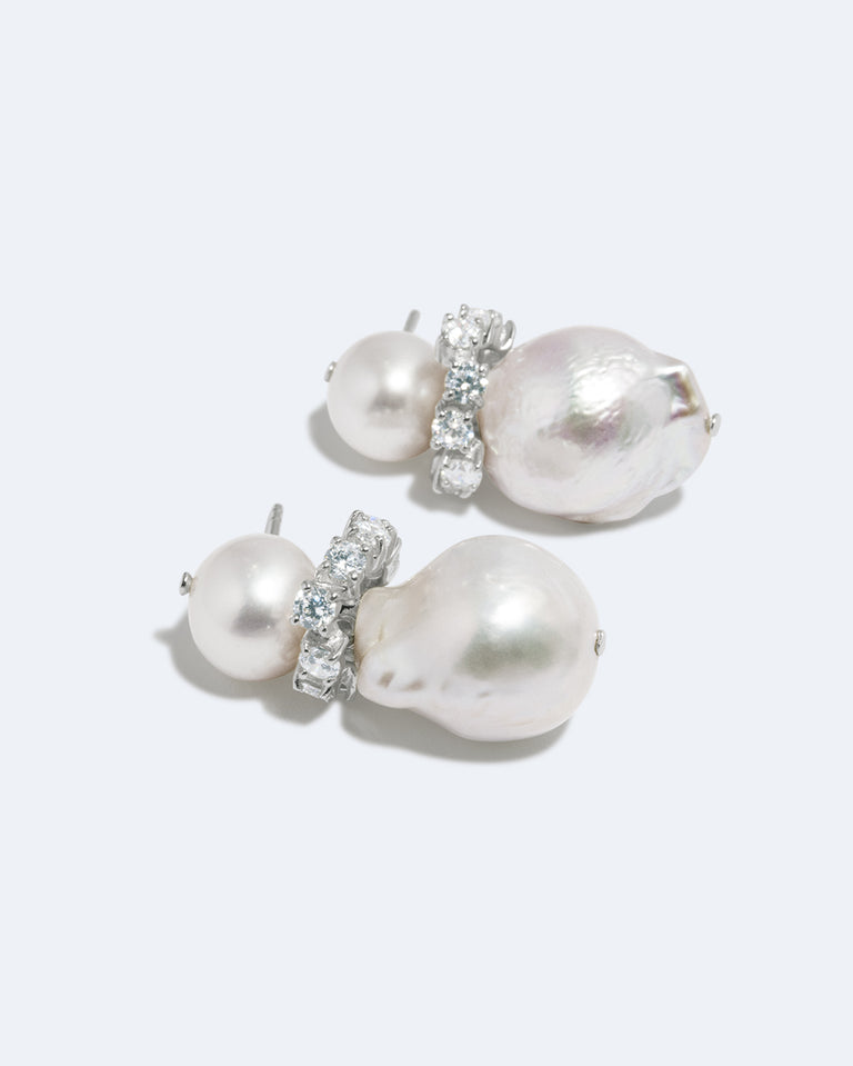 Woah! - Pearl and Zirconia Recycled Silver Earrings