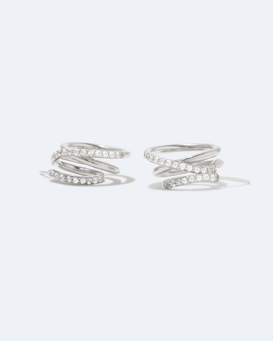Flow - White Topaz and Platinum Plated Sterling Silver Earrings