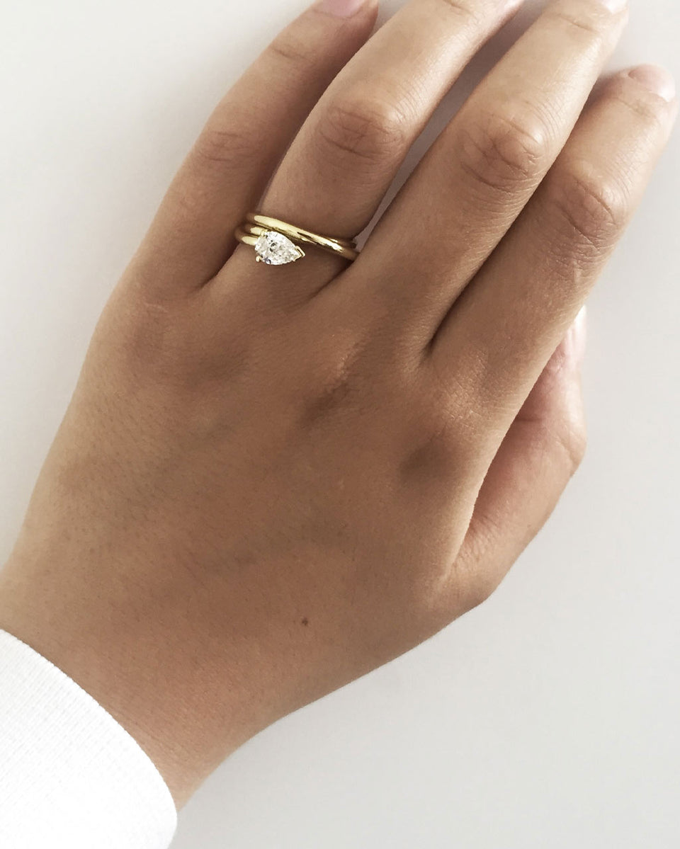 Bedrock - 18 Carat Yellow Gold and Pear Diamond Solitaire Engagement Ring