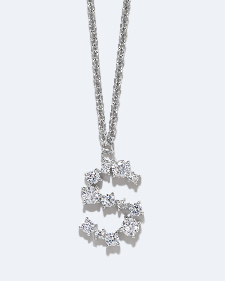 Glitchy S - Cubic Zirconia and Rhodium Plated Pendant