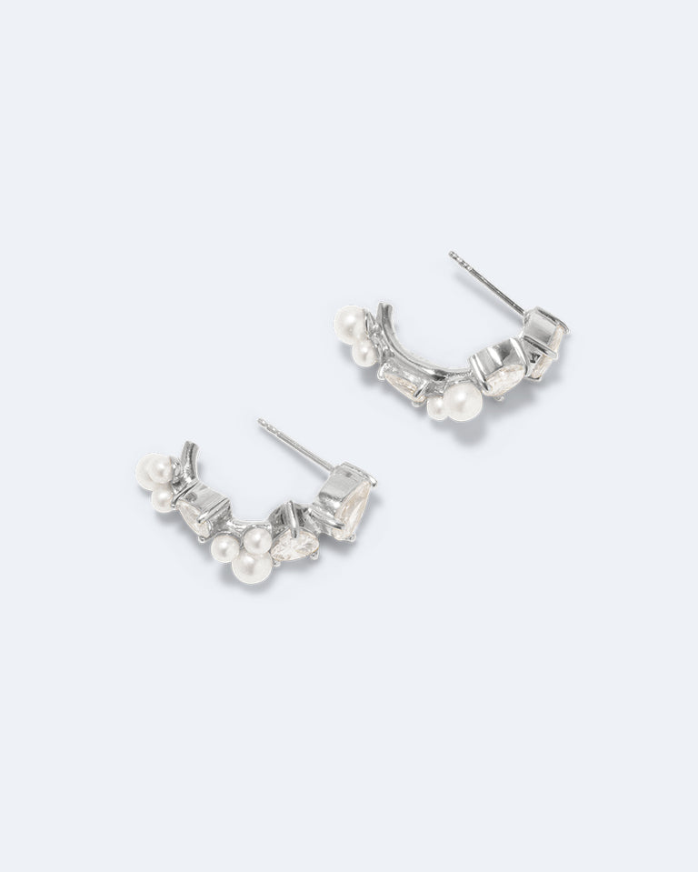 Chasing Shadows - Pearl and Zirconia Recycled Silver Earrings
