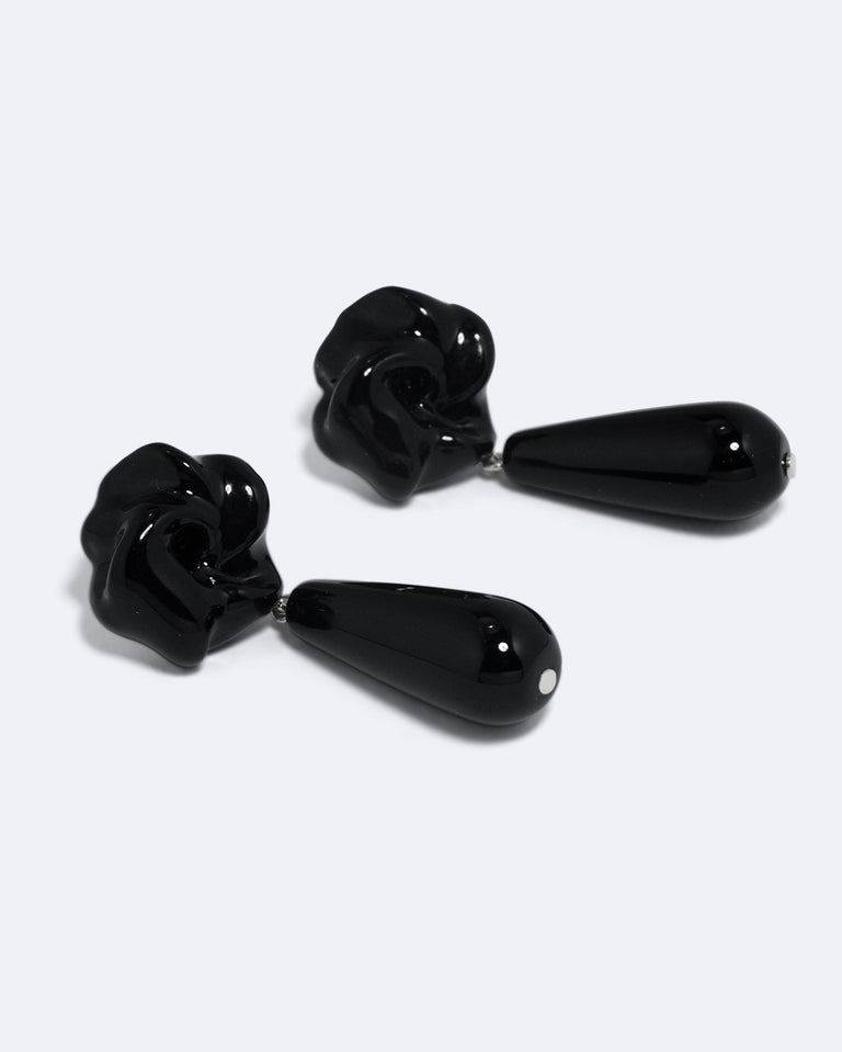 Les profondeurs du temps - Boucles d'oreilles en argent recyclé, onyx noir et émail