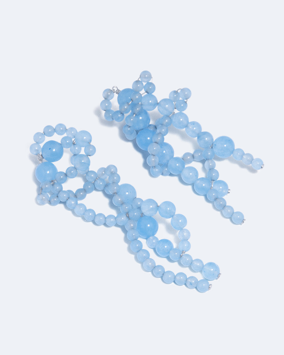 H86 - Boucles d'oreilles en agate bleue en dentelle et argent recyclé