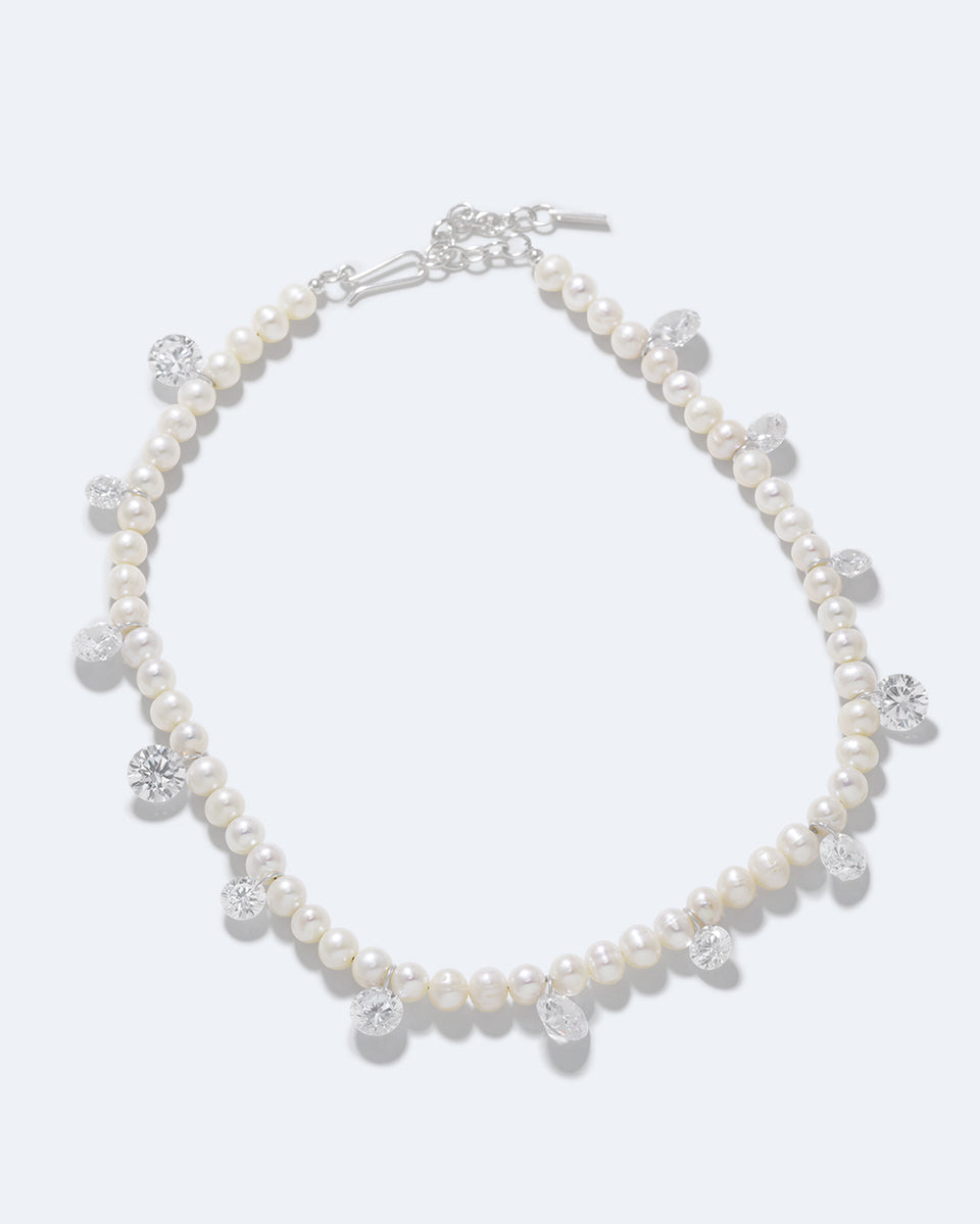 Dreaming Awake - Pearl and Zirconia Recycled Silver Necklace