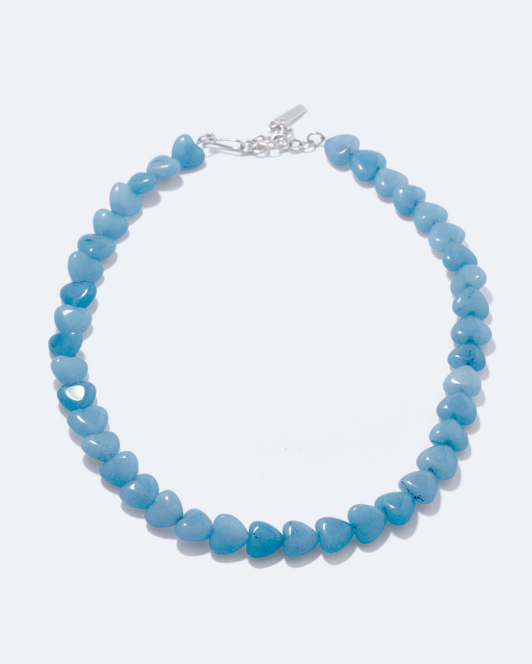 La fenêtre du cœur - Collier perles cœur bleues et argent recyclé