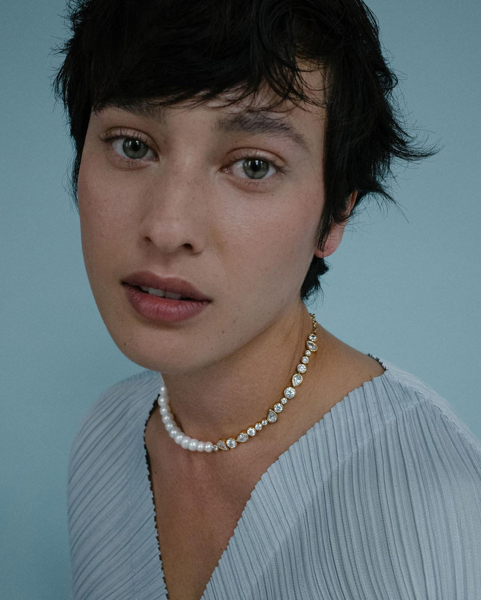 The Temporal Anomaly - Pearl and Zirconia Gold Vermeil Necklace