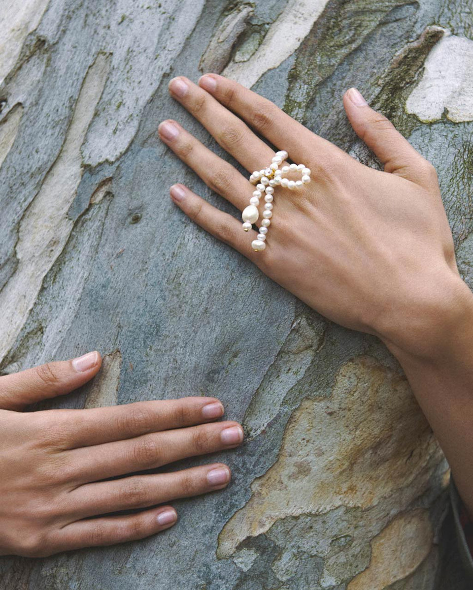 The Tender Grip - Pearl and Zirconia Recycled Gold Vermeil Ring