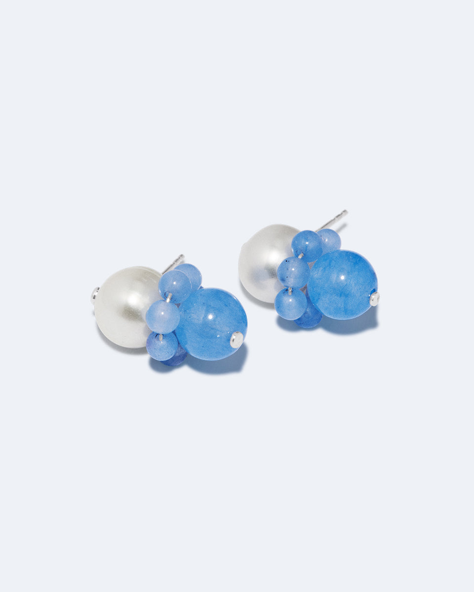 P245 - Boucles d'oreilles perles et agate bleue en argent recyclé