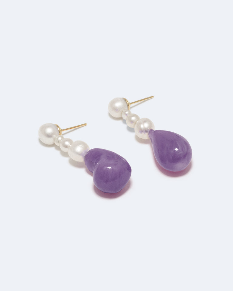 Pluck - Boucles d'oreilles en Vermeil, Résine Bio Perle et Lilas