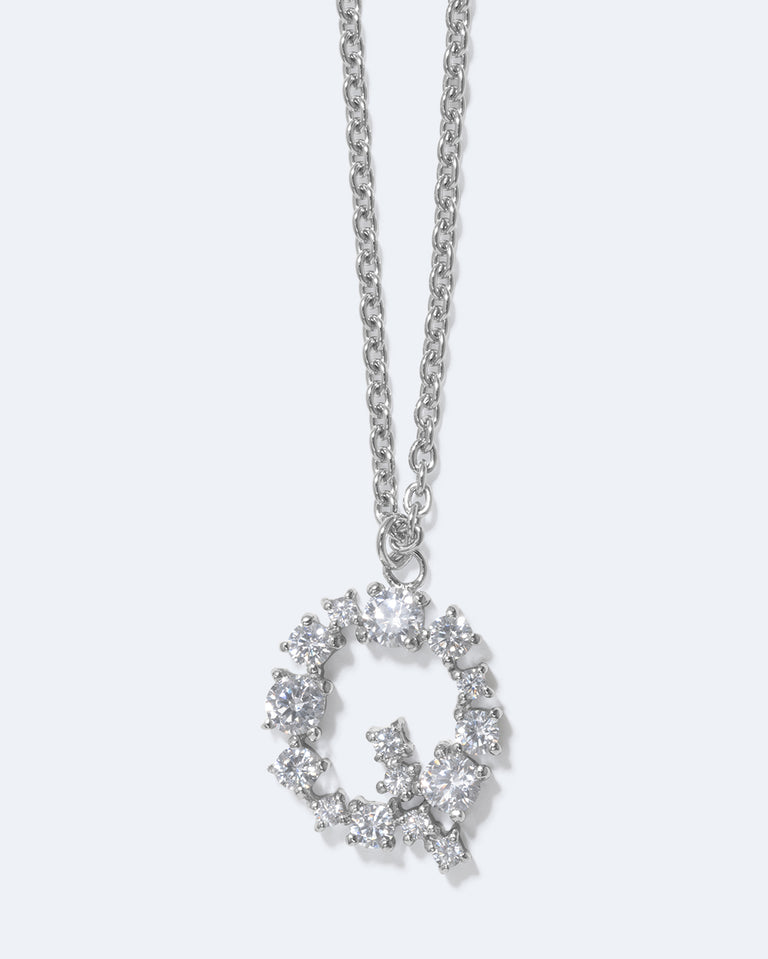 Glitchy Q - Cubic Zirconia and Rhodium Plated Pendant