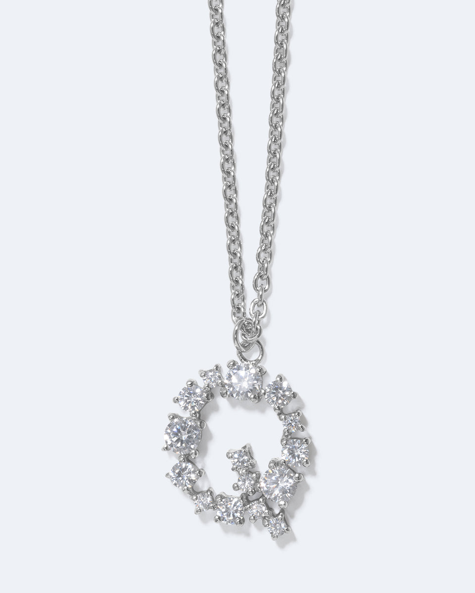 Glitchy Q - Cubic Zirconia and Rhodium Plated Pendant