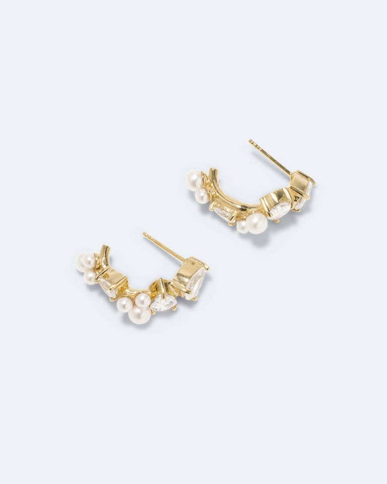 Chasing Shadows - Pearl and Zirconia Recycled Gold Vermeil Earrings