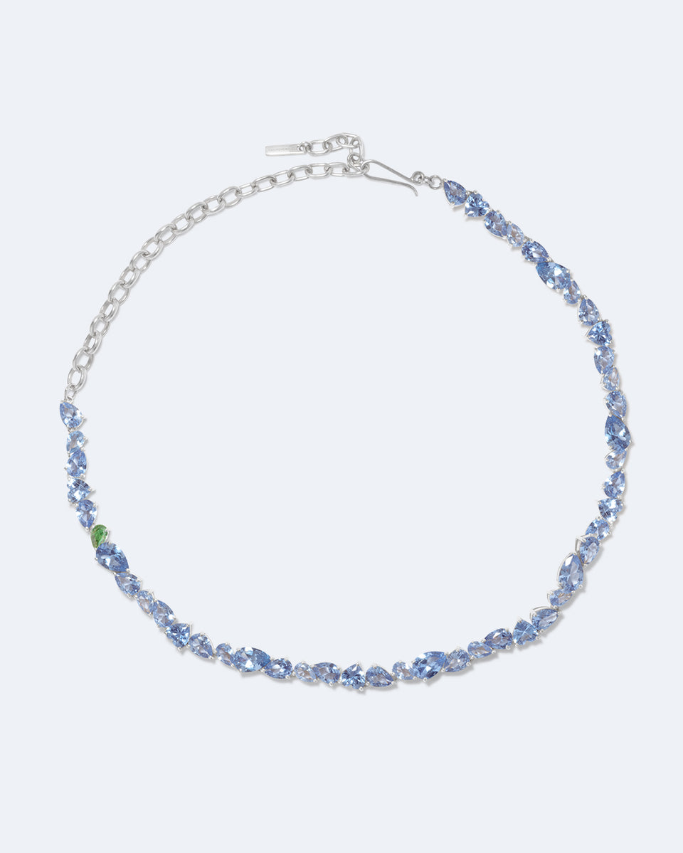 Bolt from the Blue - Emerald Zirconia and Synthetic Blue Spinel Recycled Silver Necklace