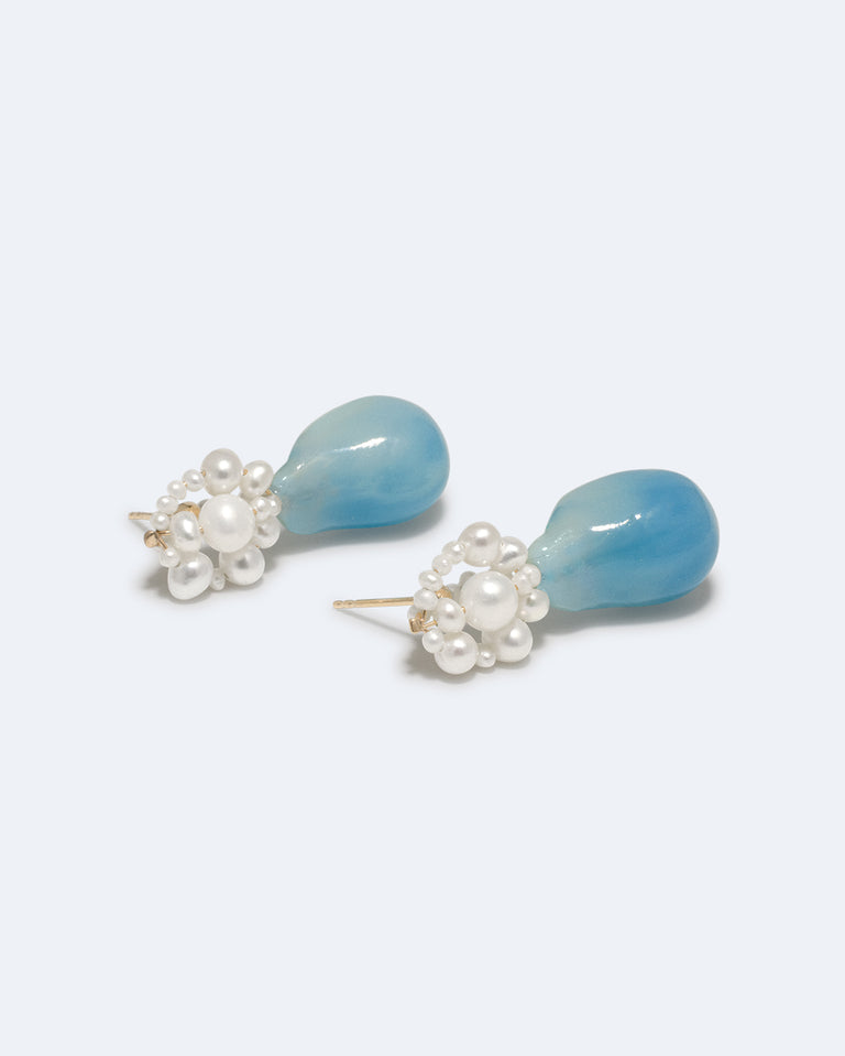 Tra‐la‐la - Pearl and Blue Resin Recycled Gold Vermeil Earrings