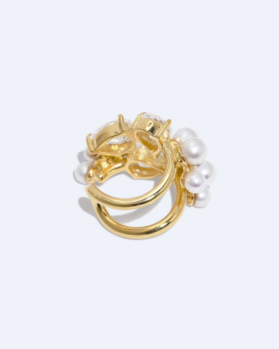 The Breaths That We Dare to Take - Pearl and Zirconia Recycled Gold Vermeil Ear Cuff