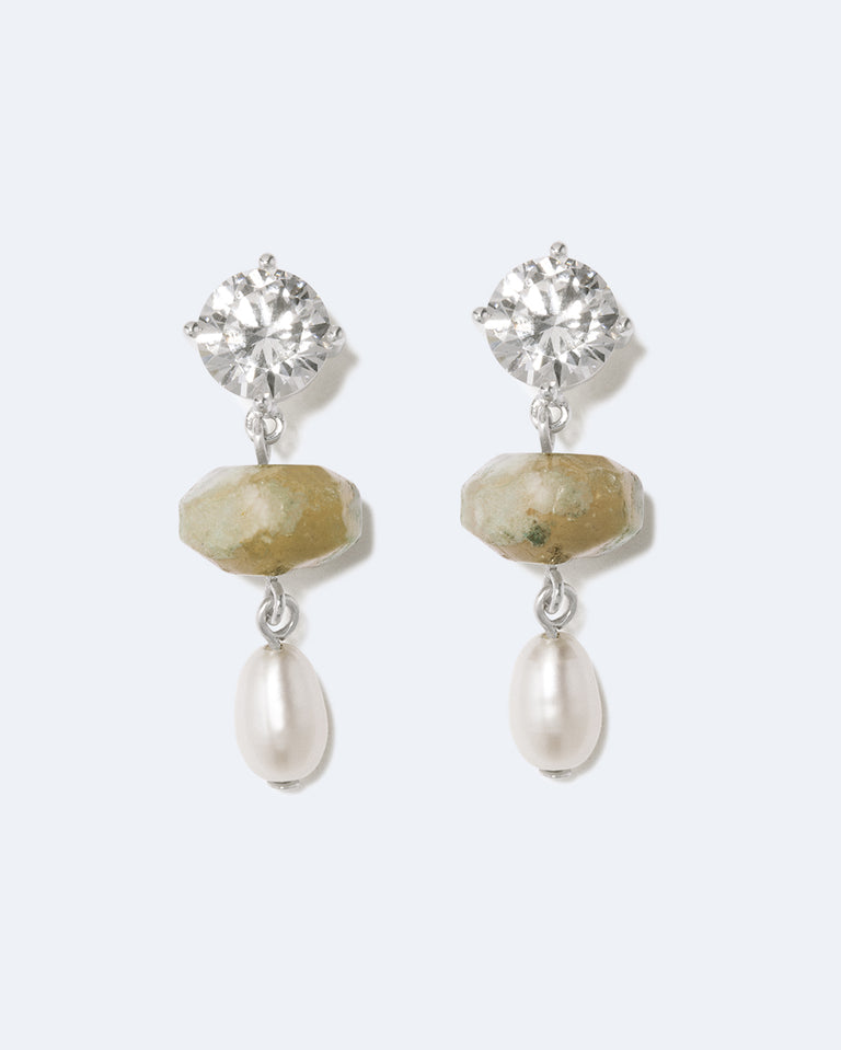 Orchard - Pearl, Zirconia and Cherry Blossom Agate Earrings