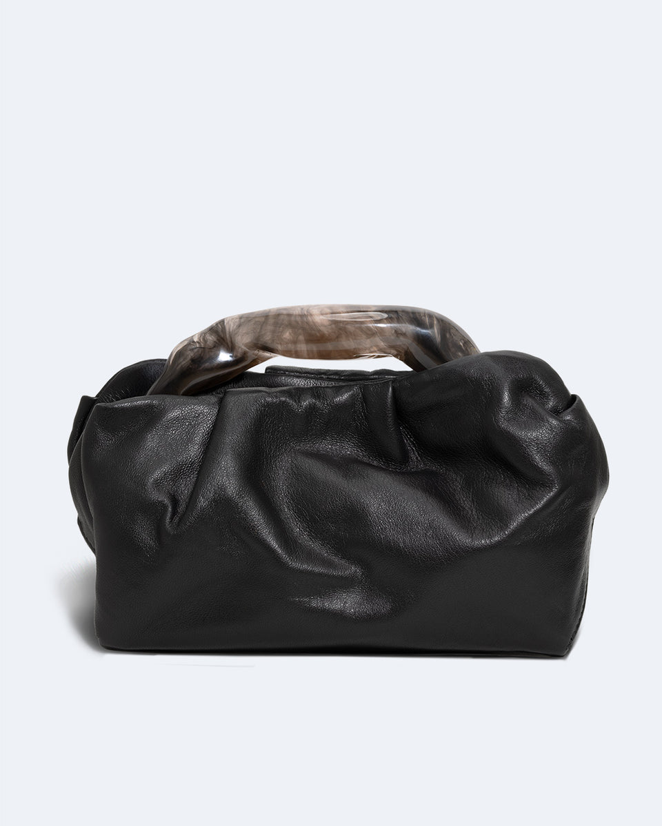 The Lunchbox - Pochette en Résine Quartz Fumé et Cuir Noir