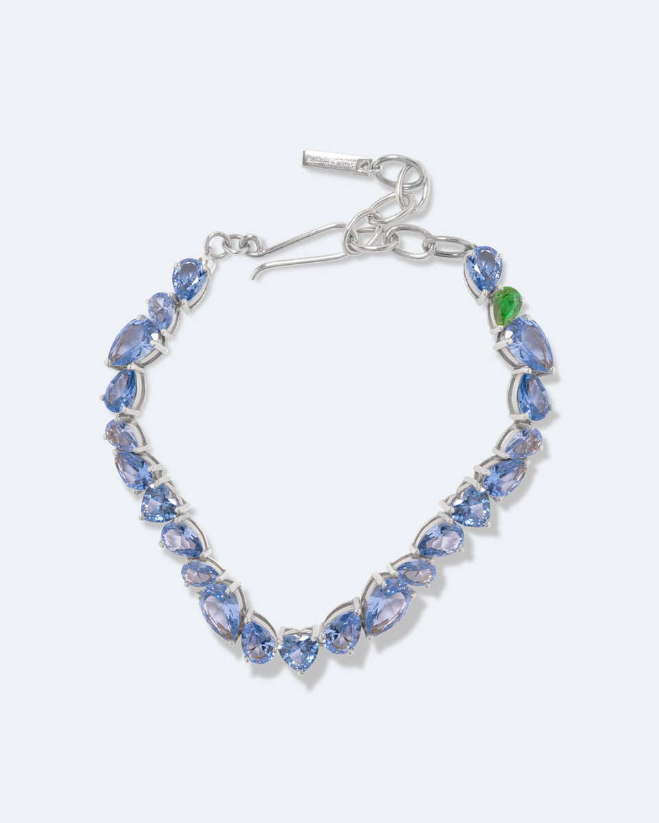 Bolt from the Blue - Emerald Zirconia and Synthetic Blue Spinel Recycled Silver Bracelet