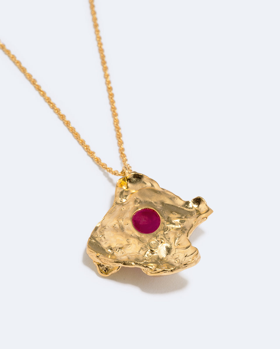 R2262 - Pendentif en résine rose et plaqué or
