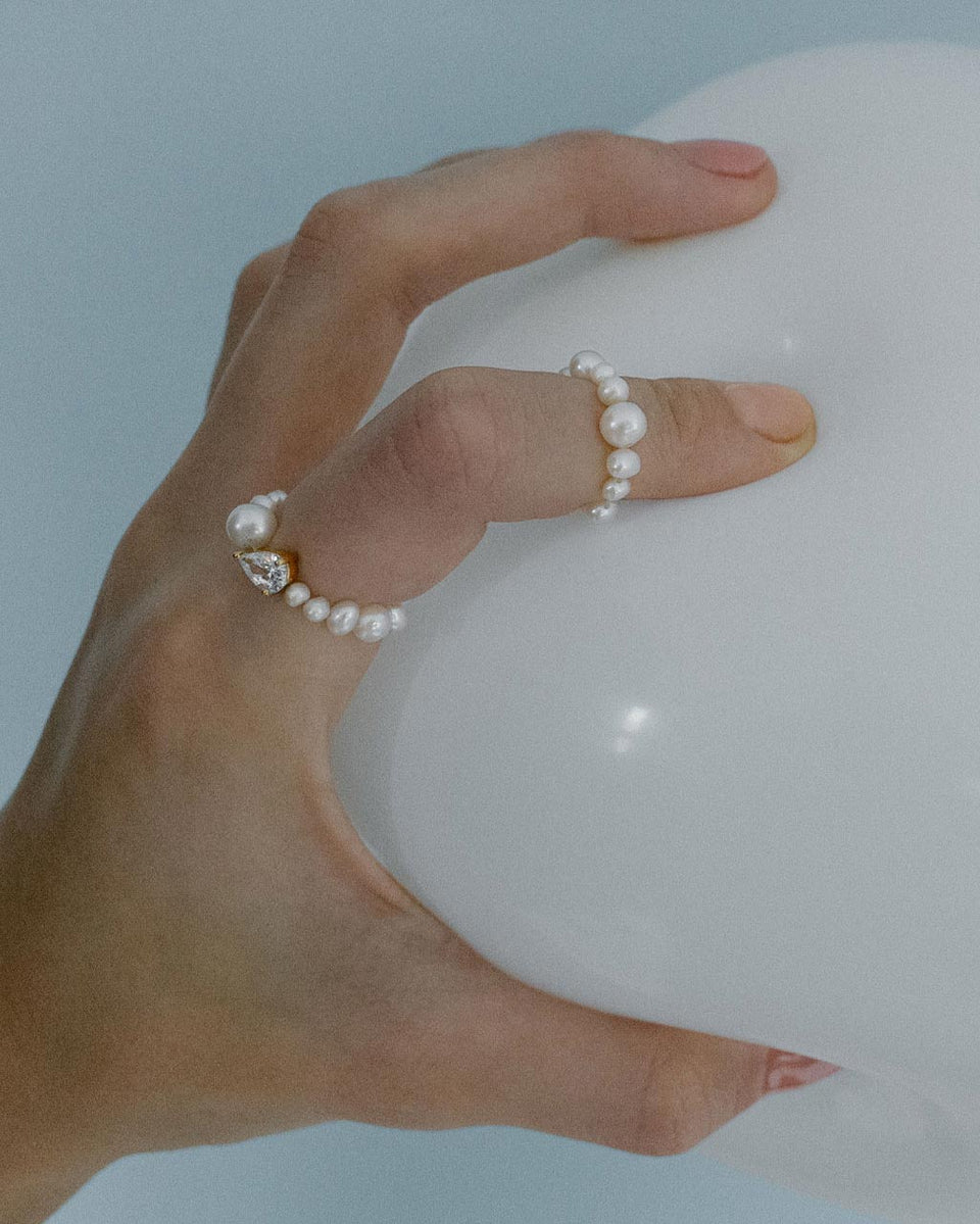 The Exposure of Time - Pearl and Zirconia Recycled Gold Vermeil Rings