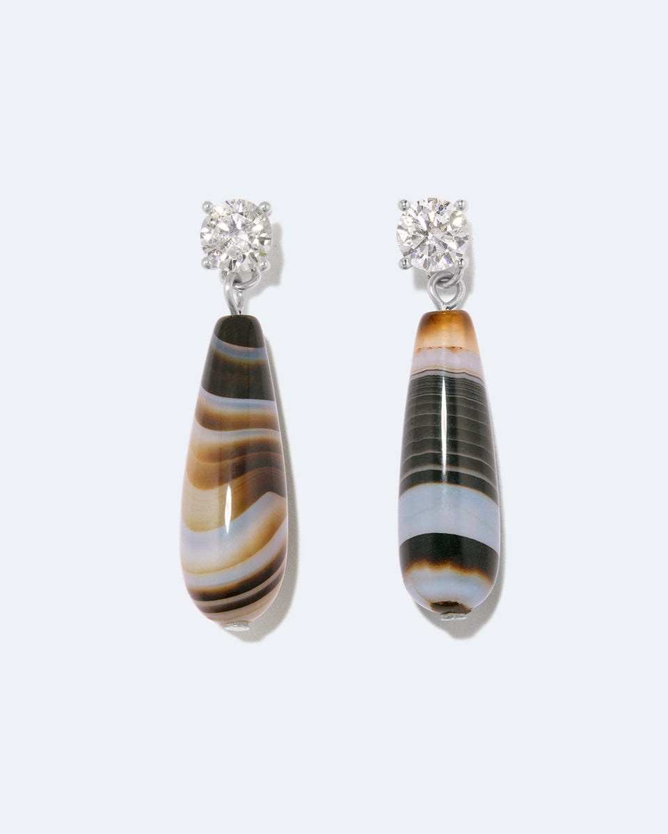 H101 - Boucles d'oreilles en argent recyclé Agate zonée et Zirconium