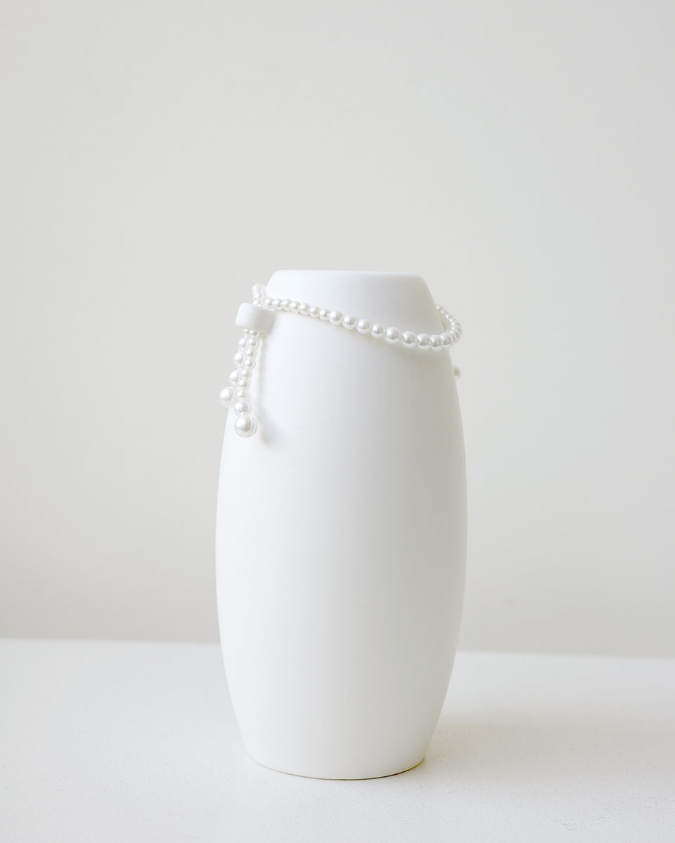 Where Time Thins - Small Vase In Matte White w/ Faux Pearl