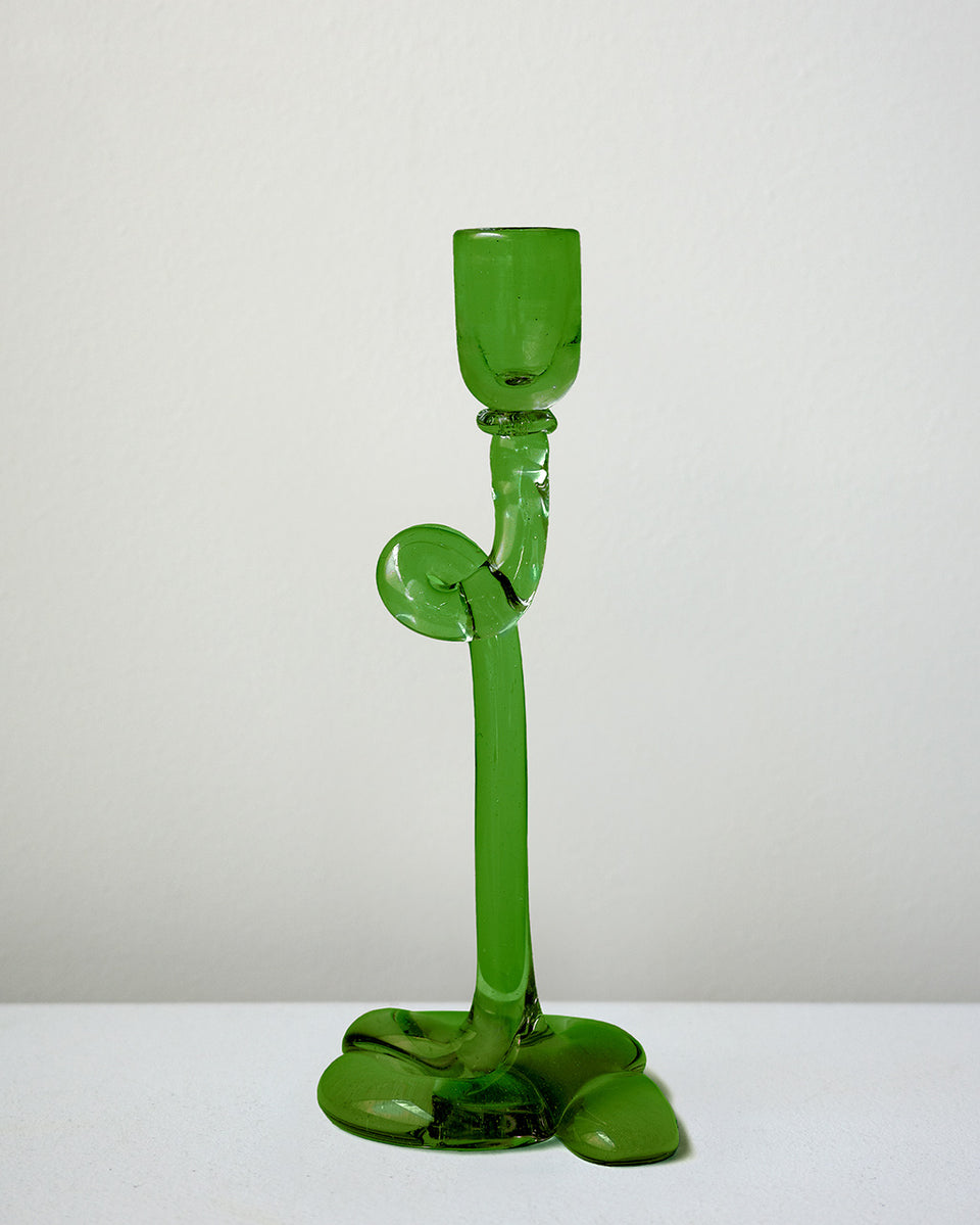 Thaw - Recycled Glass Candlestick in Leaf Green