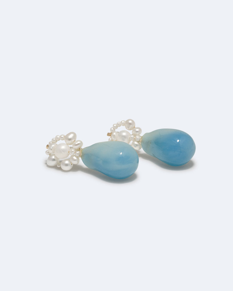 Tra‐la‐la - Pearl and Blue Resin Recycled Gold Vermeil Earrings