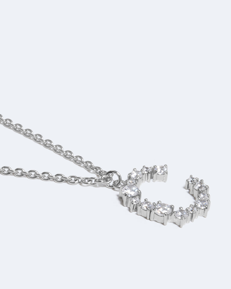 Glitchy C - Cubic Zirconia and Rhodium Plated Pendant