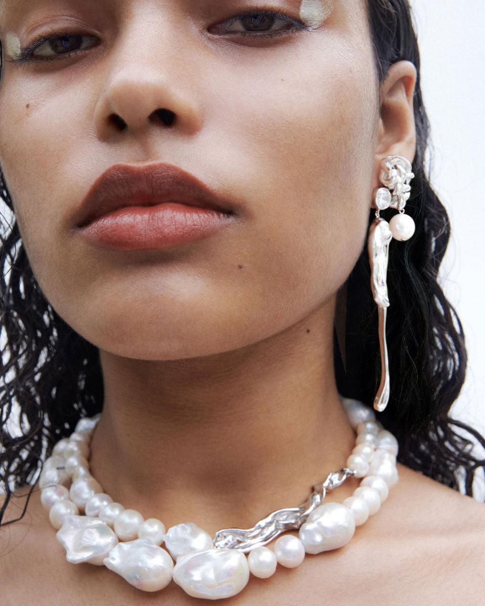 The Paths of Memory - Pearl and Recycled Silver Earrings