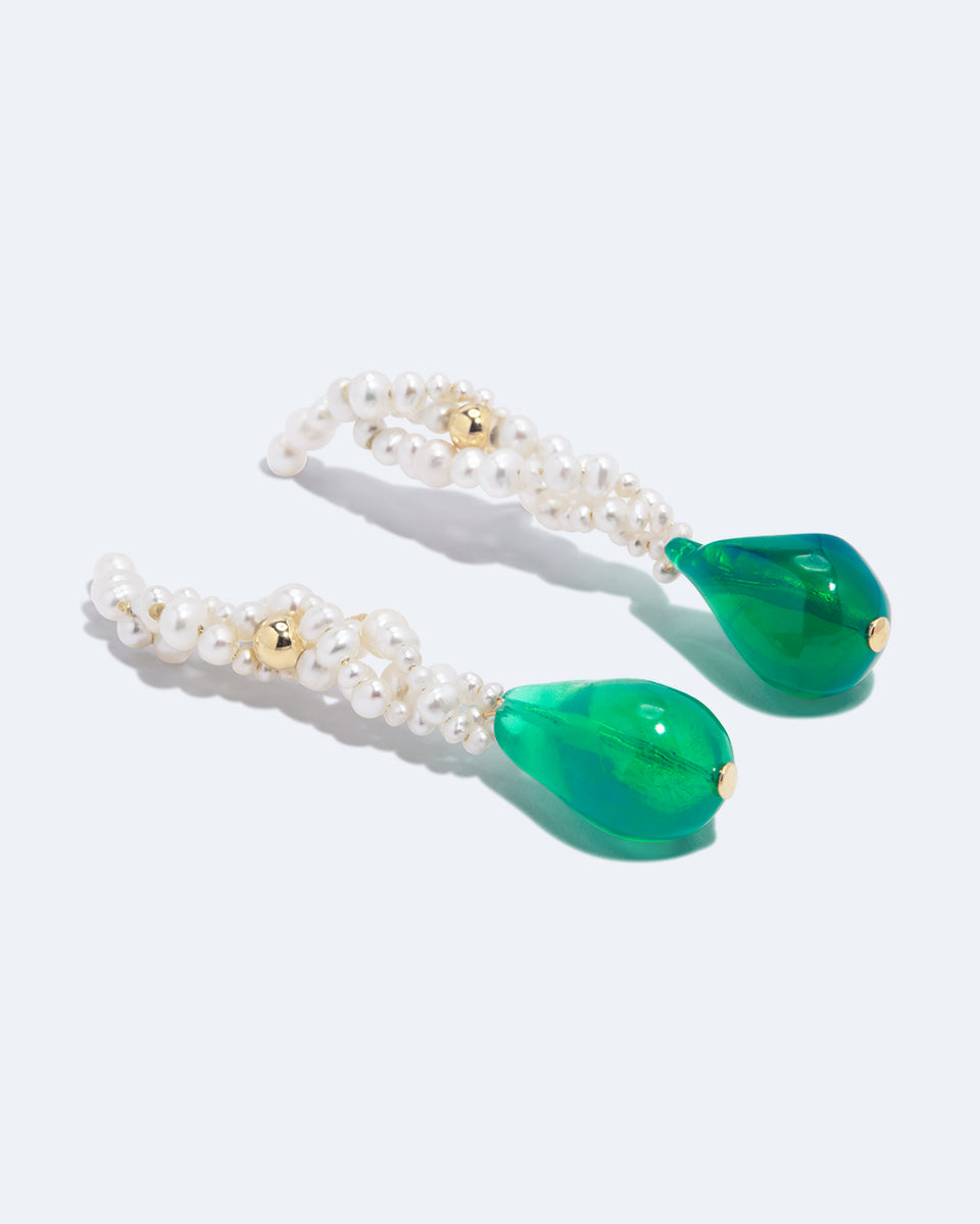 Gotcha - Pearl and Green Bio Resin Recycled Gold Vermeil Earrings