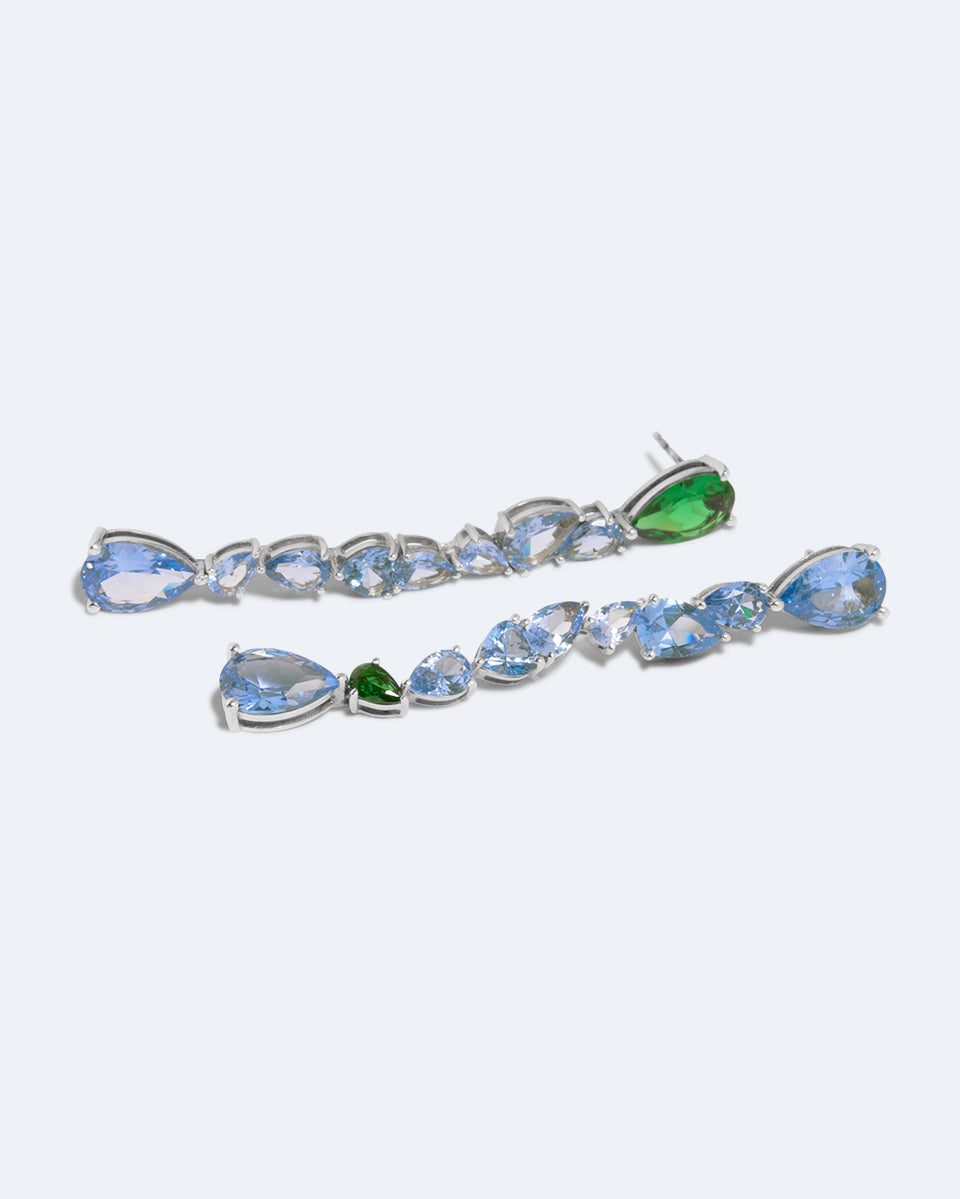 Bolt from the Blue - Emerald Zirconia and Synthetic Blue Spinel Recycled Silver Earrings