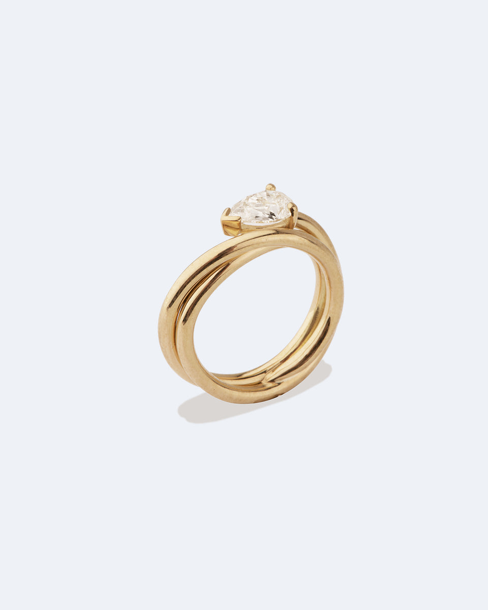 Bedrock - 18 Carat Yellow Gold and Pear Diamond Solitaire Engagement Ring