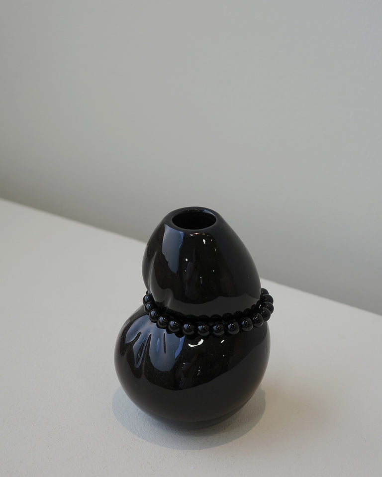 Squeezed - Small Vase in Gloss Black w/ Black Onyx