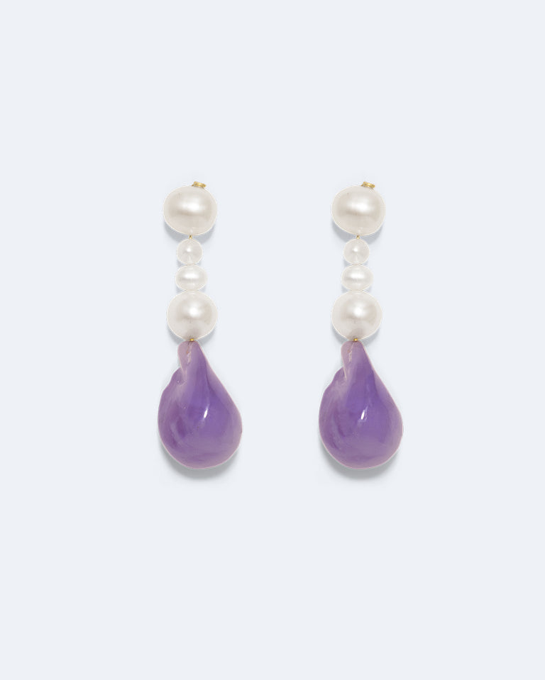 Pluck - Boucles d'oreilles en Vermeil, Résine Bio Perle et Lilas