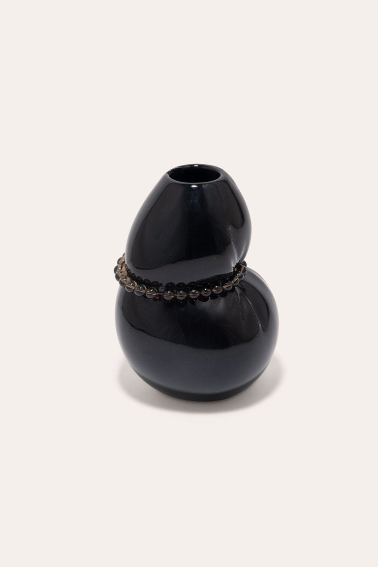 Squeezed - Petit vase en noir lustré avec onyx noir