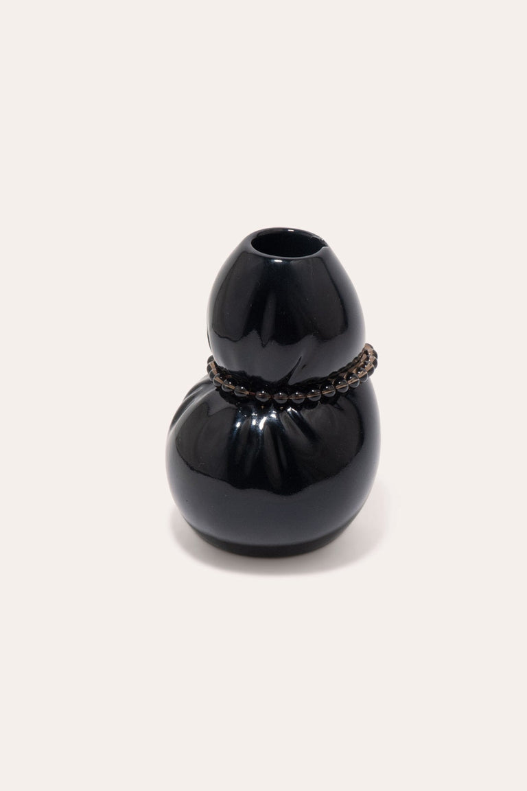 Squeezed - Petit vase en noir lustré avec onyx noir