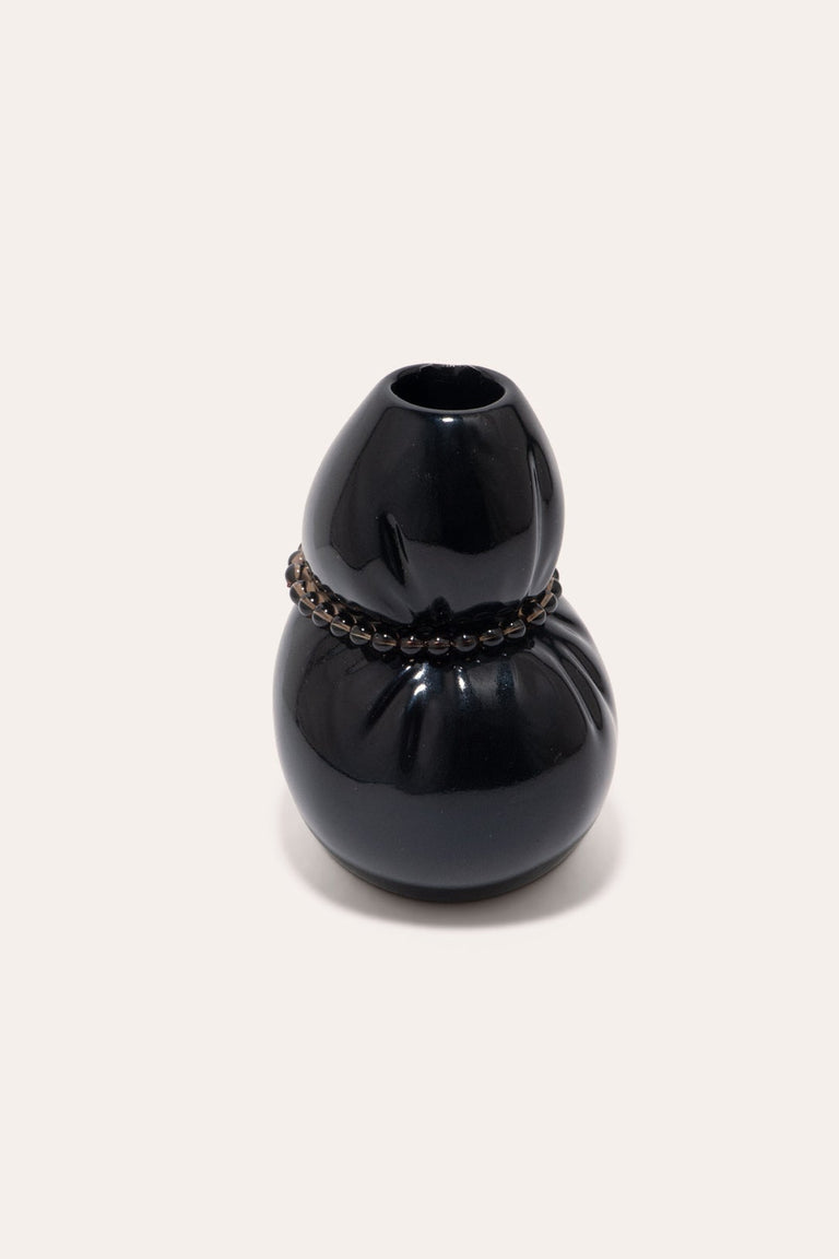 Squeezed - Petit vase en noir lustré avec onyx noir