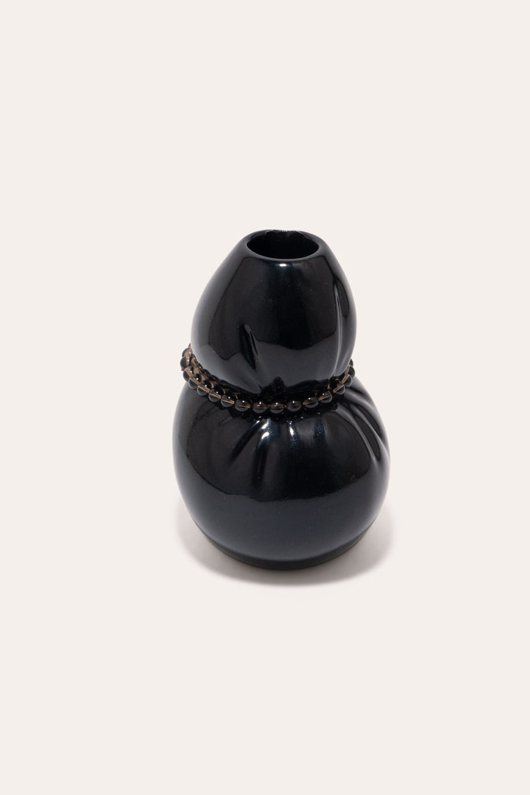 Squeezed - Small Vase in Gloss Black w/ Black Onyx