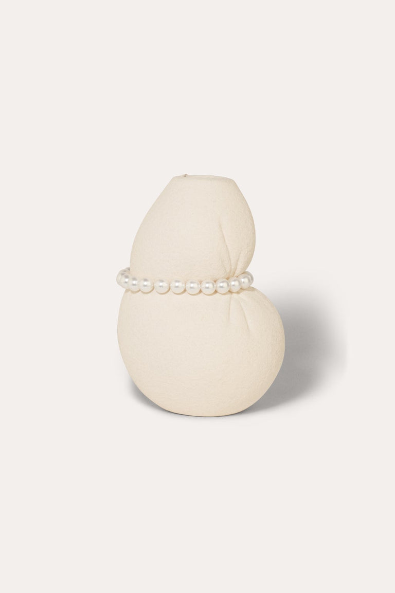Squeezed - Petit vase texturé beige avec fausses perles