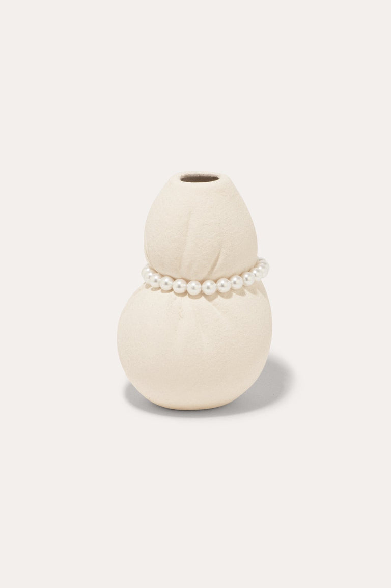 Squeezed - Petit vase texturé beige avec fausses perles