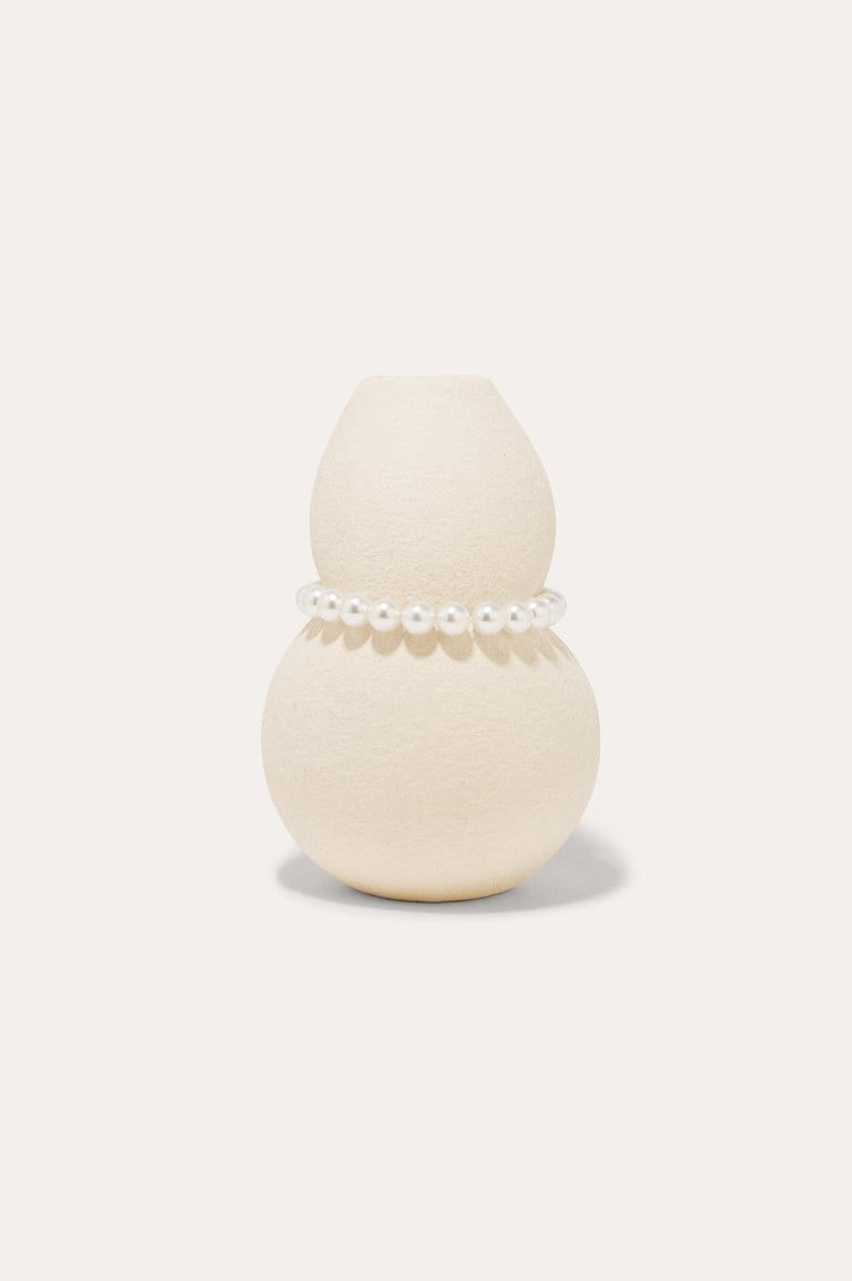 Squeezed - Petit vase texturé beige avec fausses perles