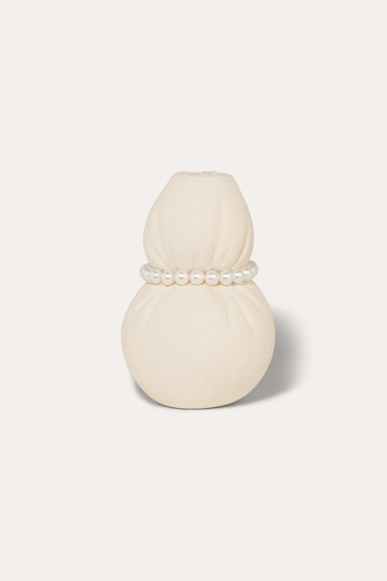 Squeezed - Petit vase texturé beige avec fausses perles