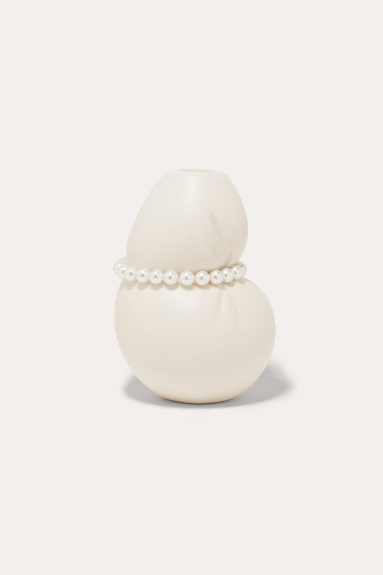 Squeezed - Petit vase blanc mat avec fausses perles