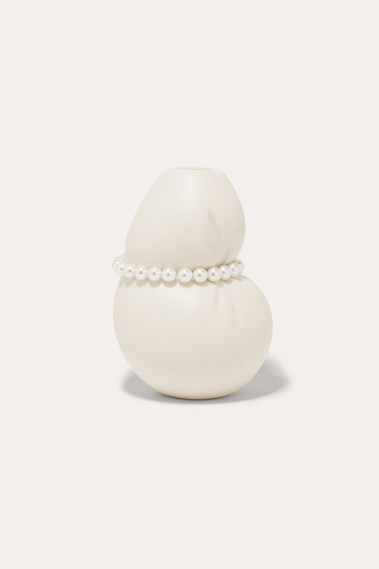 Squeezed - Small Vase in Matte White w/ Faux Pearls