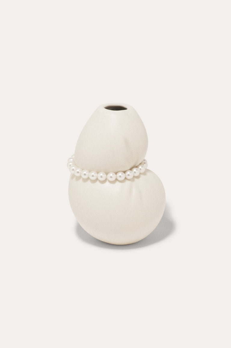 Squeezed - Petit vase blanc mat avec fausses perles