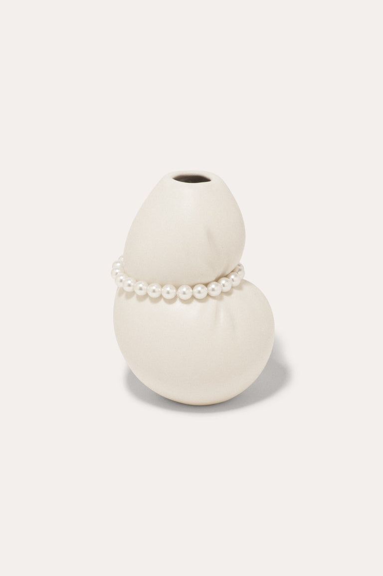 Squeezed - Small Vase in Matte White w/ Faux Pearls